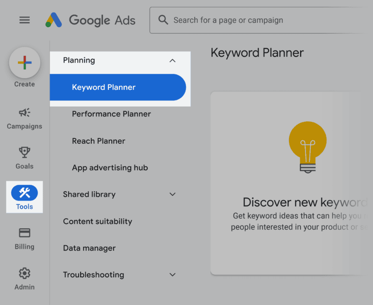 Google Keyword Planner tool
